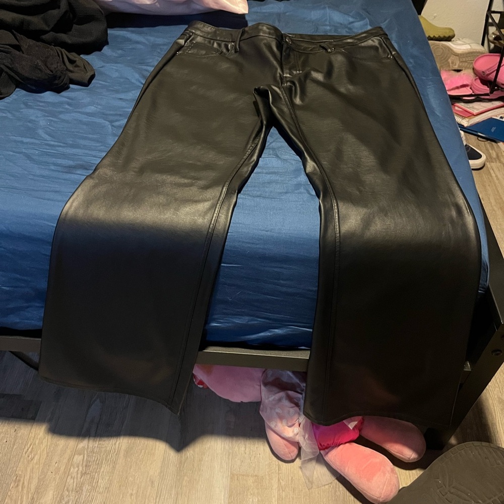 Black leather jeans. Size 14